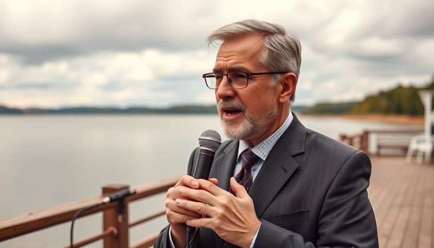 TurboTenant rental management: Man speaking lakeside about rent collection.