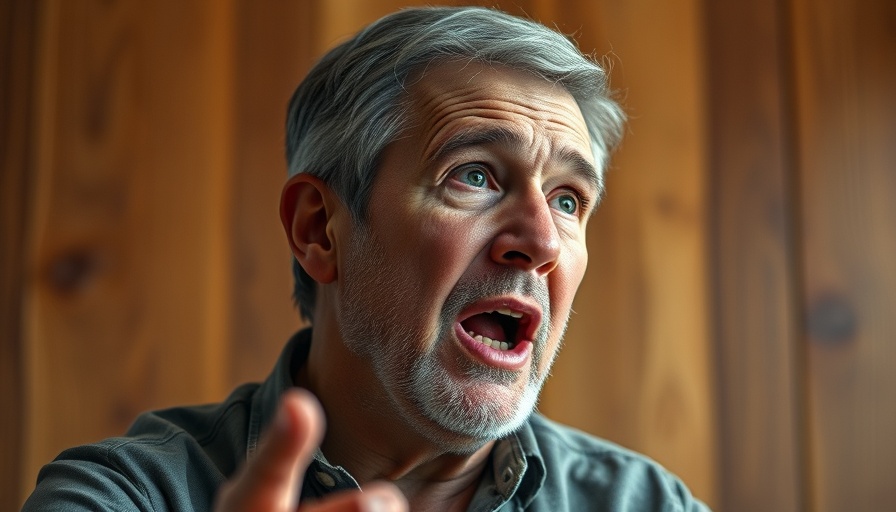 Expressive man speaking indoors about abolishing property tax.