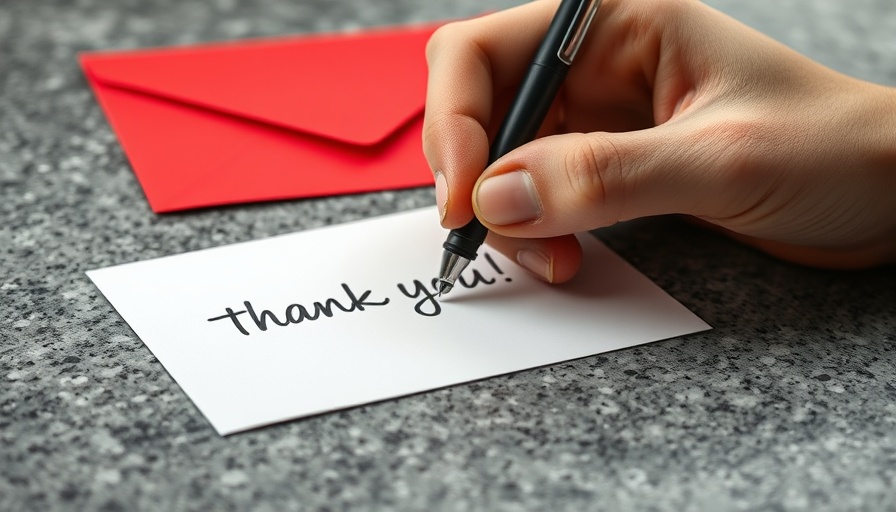 Hand writing thank you card; tokens of appreciation example.