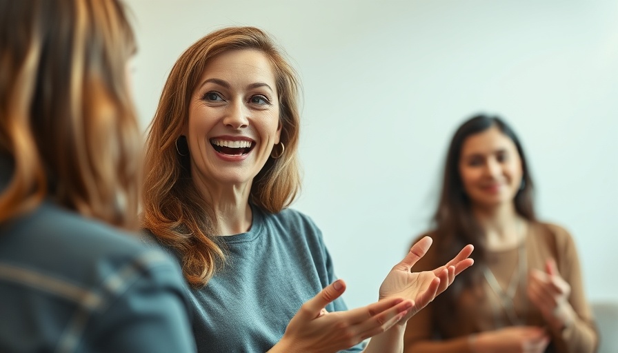 Woman discussing real estate apps in an engaging indoor setting.