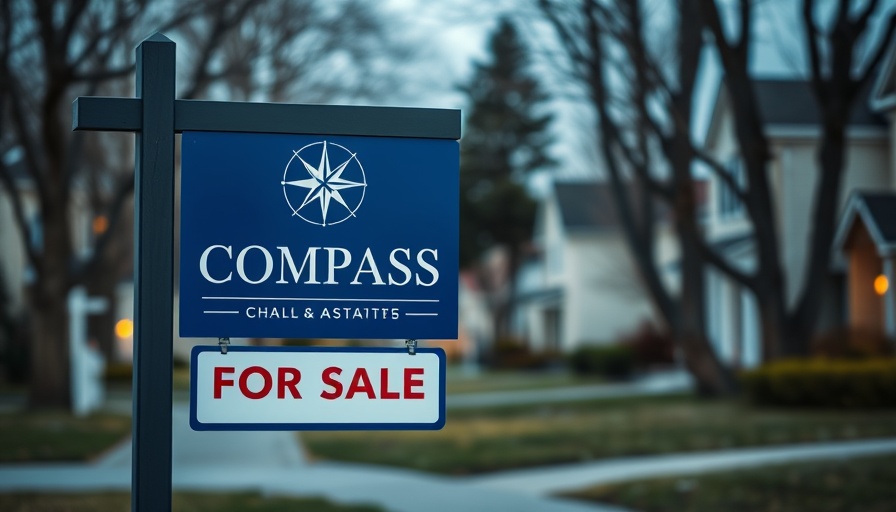 Compass branding on real estate sign in suburban setting.