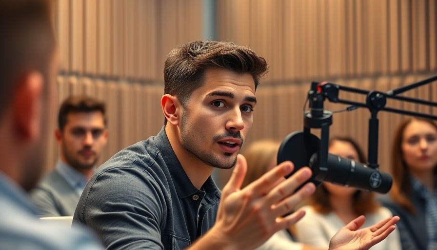 Young man discussing real estate investment on a podcast.