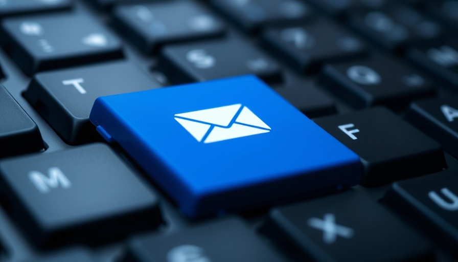 Blue envelope key on keyboard, symbolizing direct mail marketing.