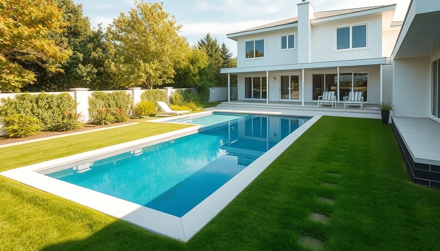 Modern backyard with pool when seller keeps earnest money deposit.