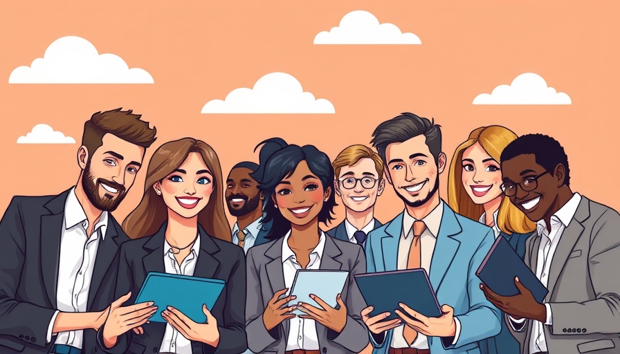 Tammy Register Team Moves to eXp Realty, business professionals smiling in cartoon style.