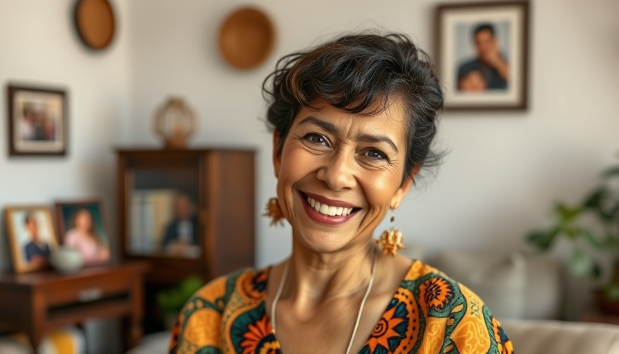 Smiling woman indoors with family photos, ChatGPT prompts for real estate storytelling.