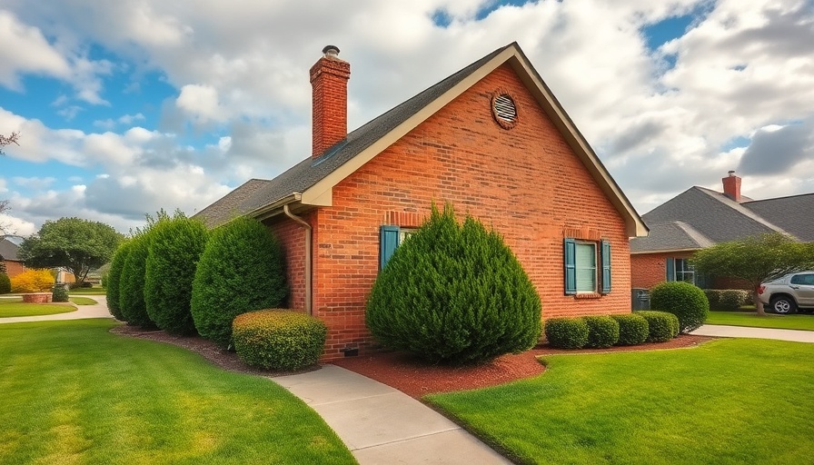Charming brick house in suburban neighborhood under cloudy sky.