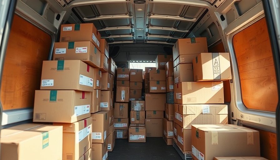 Stacked parcels inside a delivery van, natural lighting.