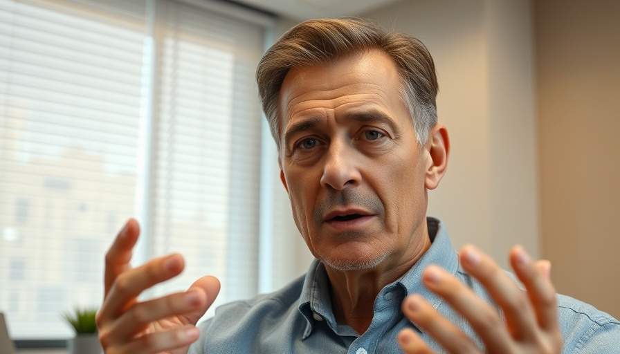 Middle-aged man explaining Registered Agent Importance in an office.