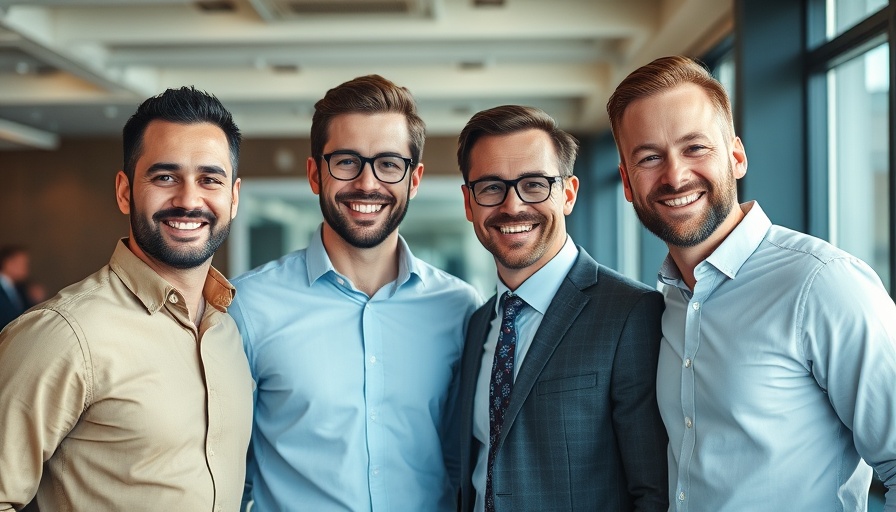 Four men discussing Land Entitlement Investment Success indoors.