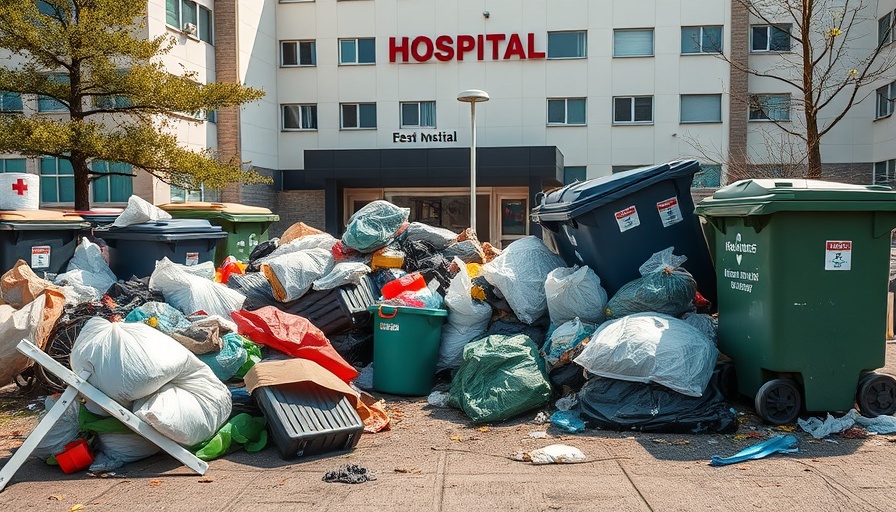 Garbage issues outside St. Joseph's Hospital with trash overflow.