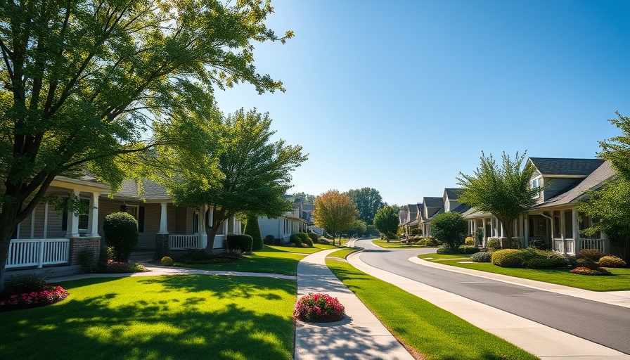 Charming suburban homes in a sunny neighborhood, vibrant greenery.