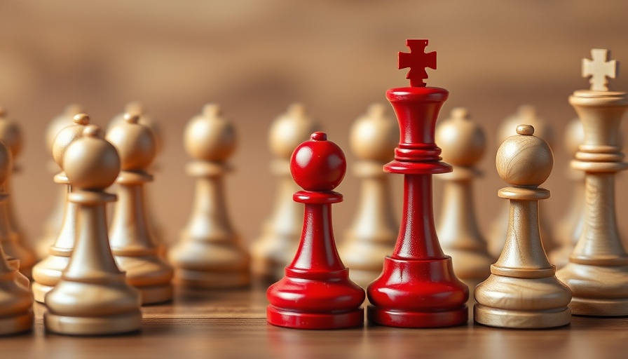 Red pawn surrounded by wooden pawns symbolizing change in leadership.