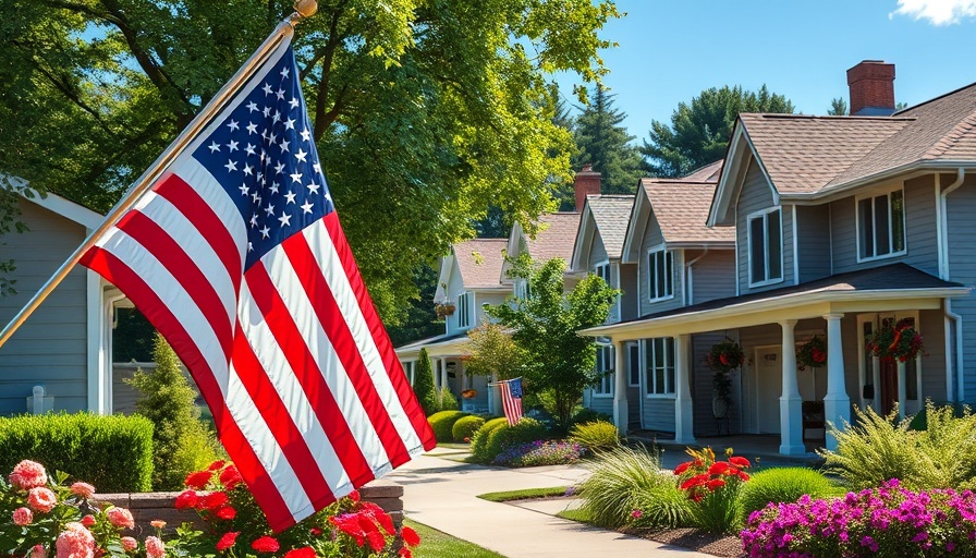 Charming suburban homes with U.S. flag, symbolizing mom-and-pop investors in the housing market.