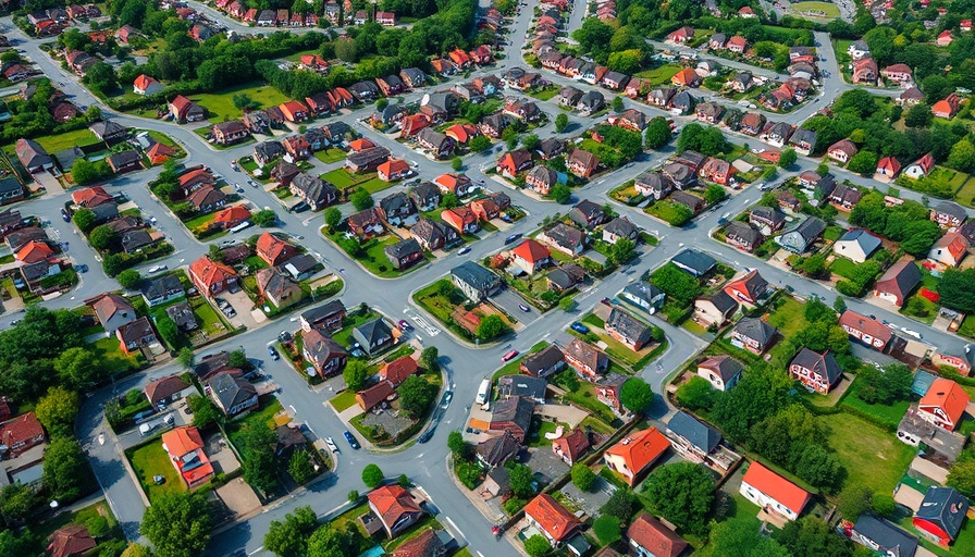 Aerial view of master-planned communities with lush greenery.