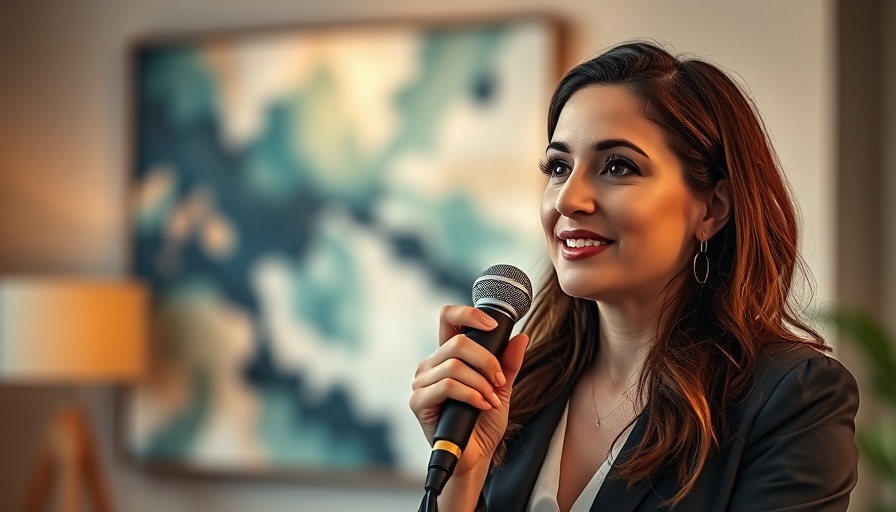 Confident woman discussing first real estate deal experience indoors.