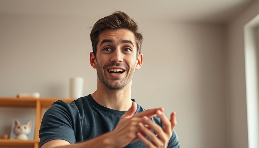 Young man speaking expressively indoors, discussing new builds affordable housing.