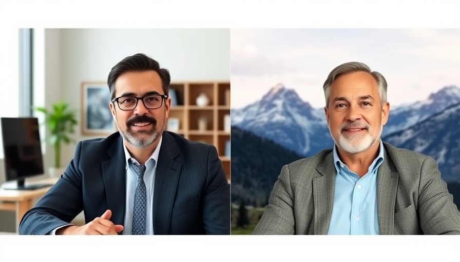 Two men video conferencing, discussing with confidence