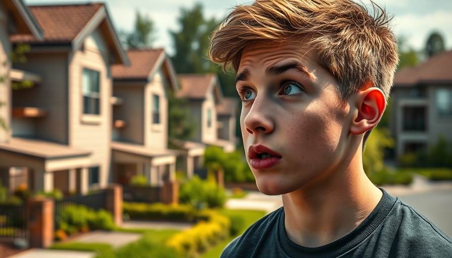 Assisted living rentals with modern houses and surprised man.