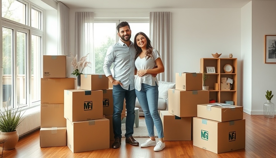 Joyful couple in new home with moving boxes, no-contingency offer.