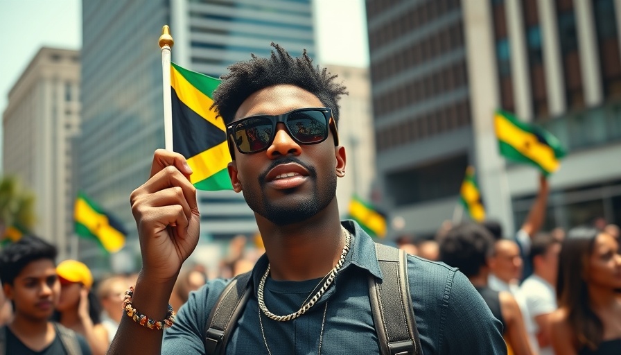 Jamaica Independence Day celebration with people and Jamaican flag.