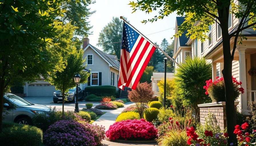 Suburban street with American flag reflecting 6% mortgage rates housing market.