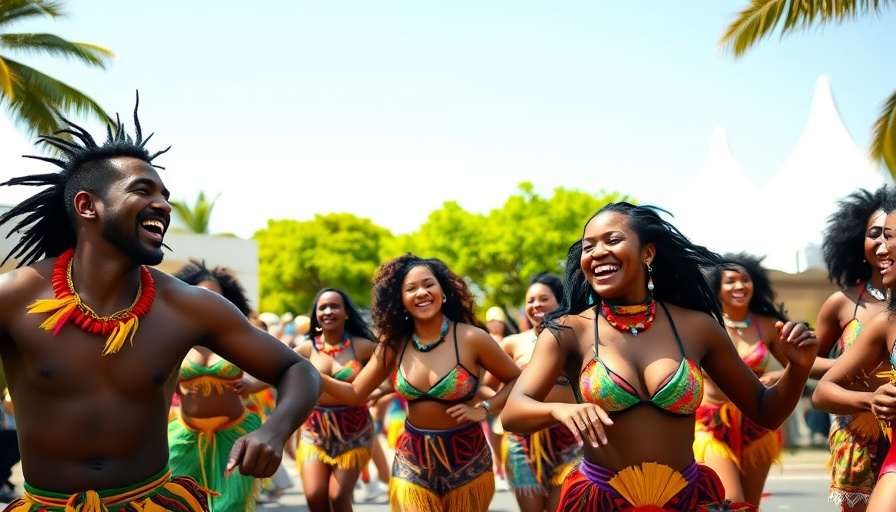 Joyful dancers celebrate the Caribbean festival with vibrant costumes.