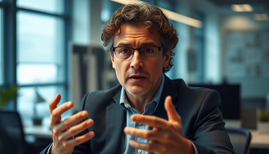 Middle-aged man explaining tax write-offs, office setting.