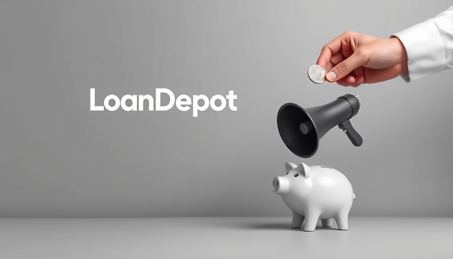 LoanDepot logo with piggy bank and megaphone in financial collage.