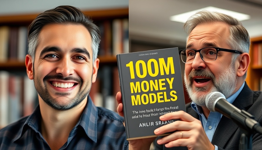 Split-screen of two men with a '100 million money models' book.