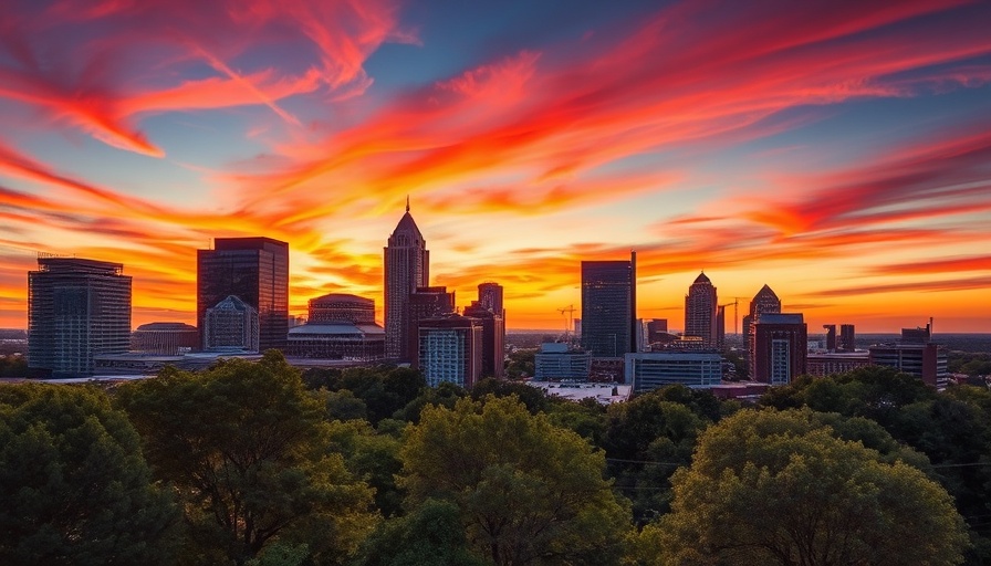 Sunset view of Raleigh skyline, Howard Hanna real estate Carolinas.