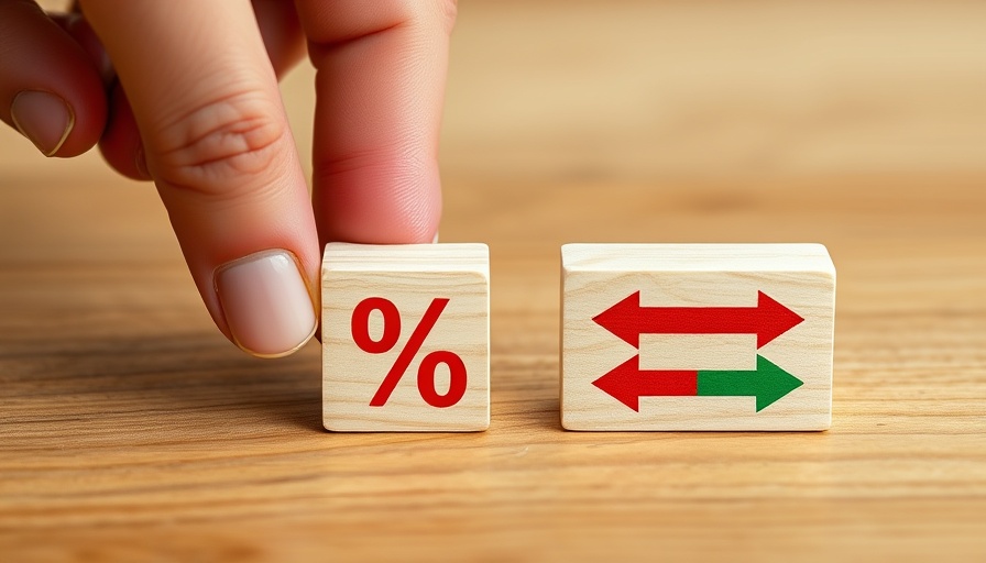 Wooden blocks depicting mortgage rate changes with percentage sign and arrows.