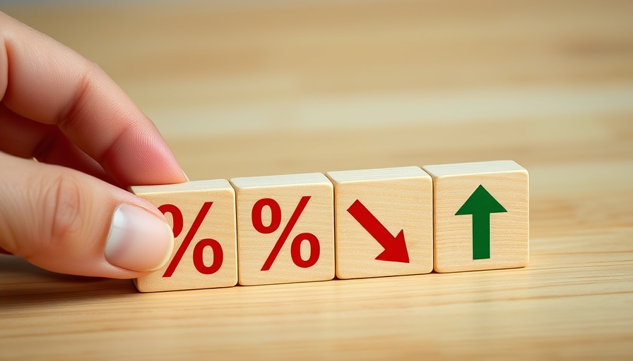 Mortgage rates drop depicted with percentage and arrow blocks.