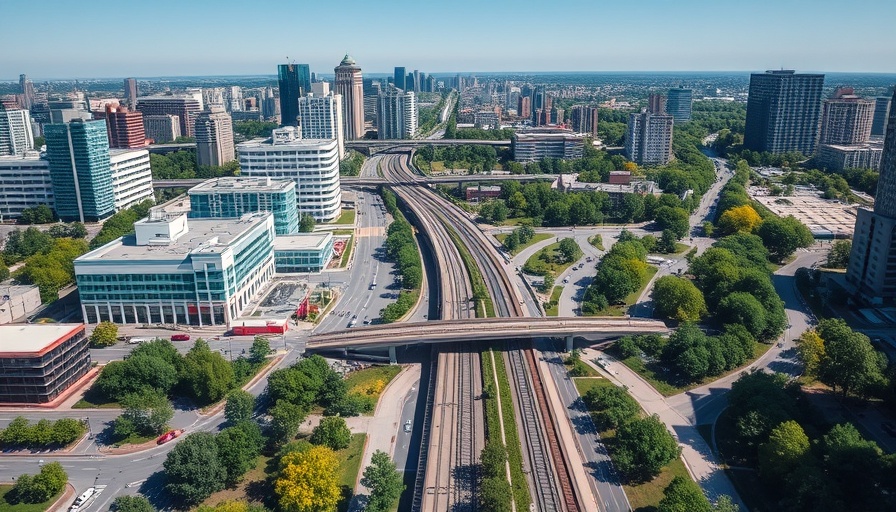 Aerial view of Ontario Line subway tunneling project area with urban development.
