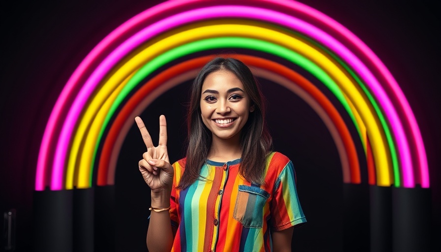 Woman posing with peace sign under neon arches - Real Estate Mastermind 2025