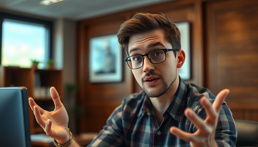 Young man discussing real estate tips in an office setting.