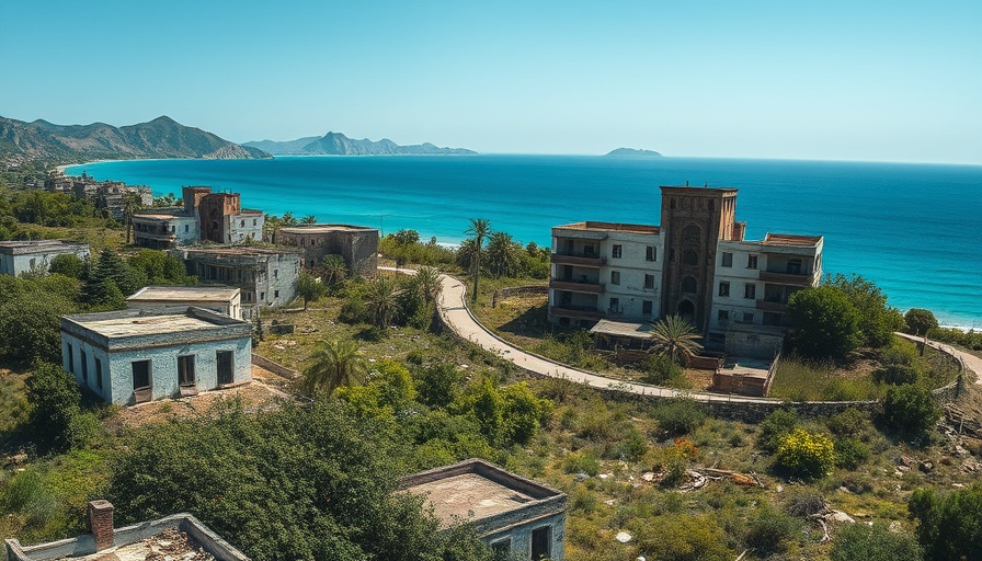 Abandoned town showing effects of a natural disaster by the sea, AIR Montserrat recording studio history.