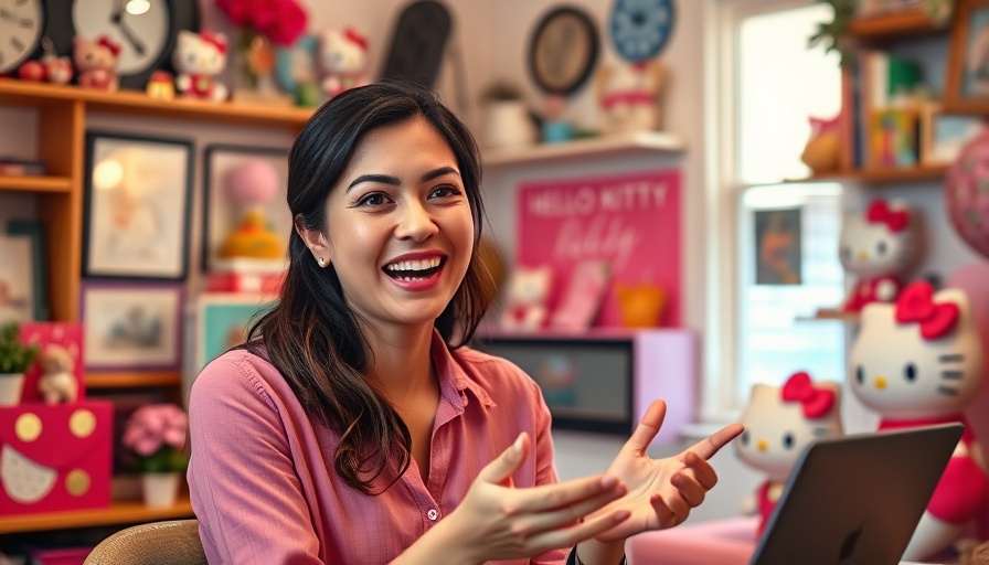 Cheerful woman giving a business update in colorful room. Email Marketing Tips for Realtors.