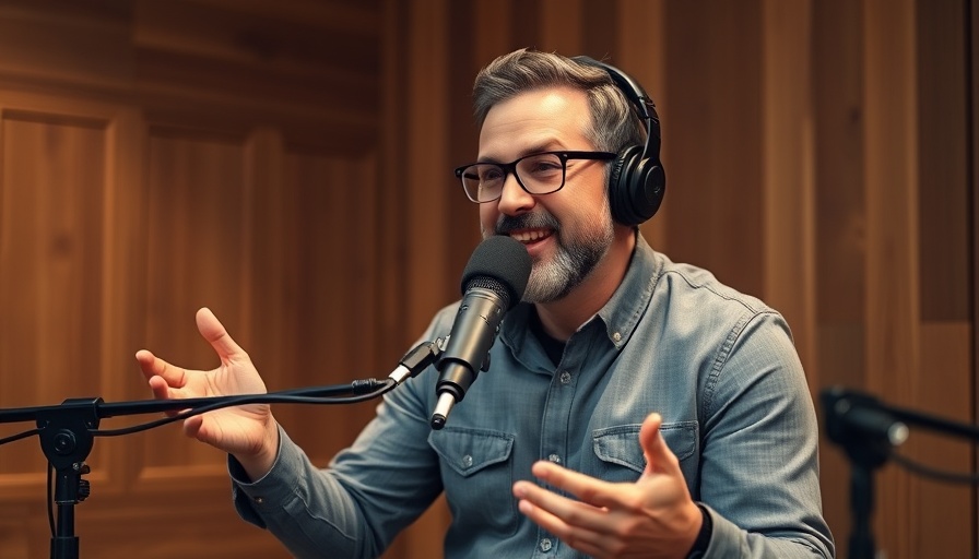 Podcast host discussing market trends in real estate in modern studio.