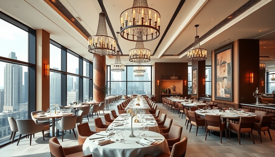 Elegant NYC dining room with modern design and city skyline.