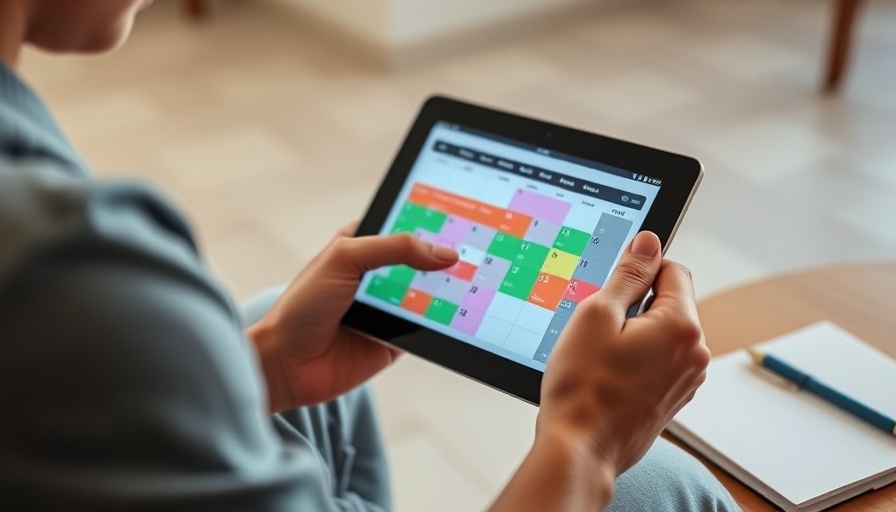 Person planning social media content calendar on tablet.