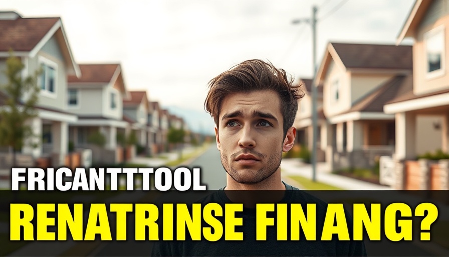 Pensive man and modern houses; Rental Property Financing 2025 concept.