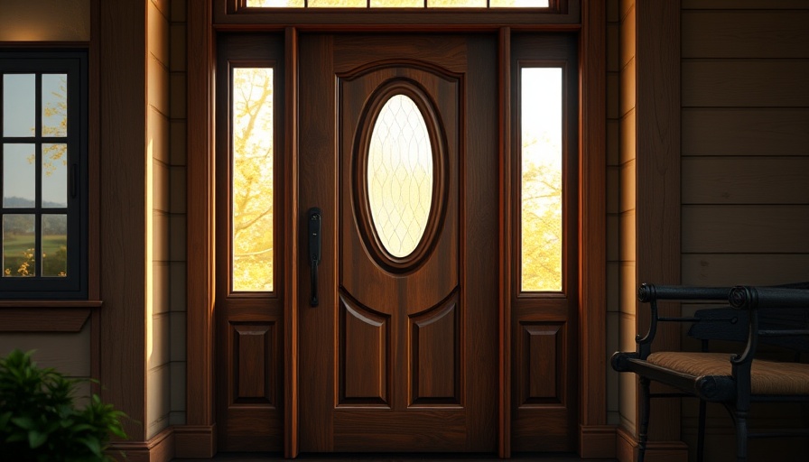 Elegant wooden front door at a house, highlighting lock.