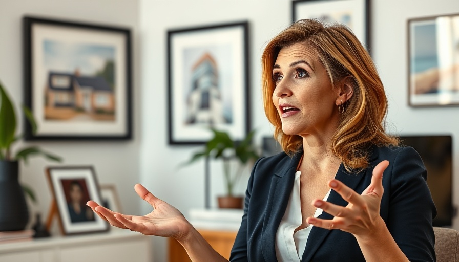 Confident woman engaged in real estate talk, vibrant home office