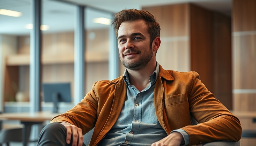 Casual man in modern office discussing mortgage rates.