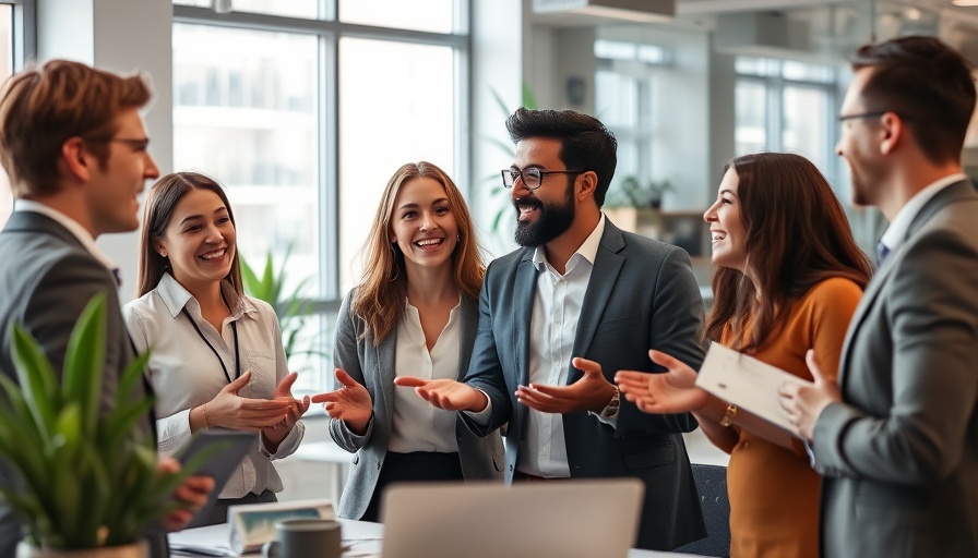 Professionals in a meeting discussing success through connection.