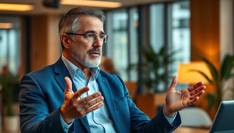 Middle-aged man explaining Mileage Vs. Actual Auto Deduction in an office setting.