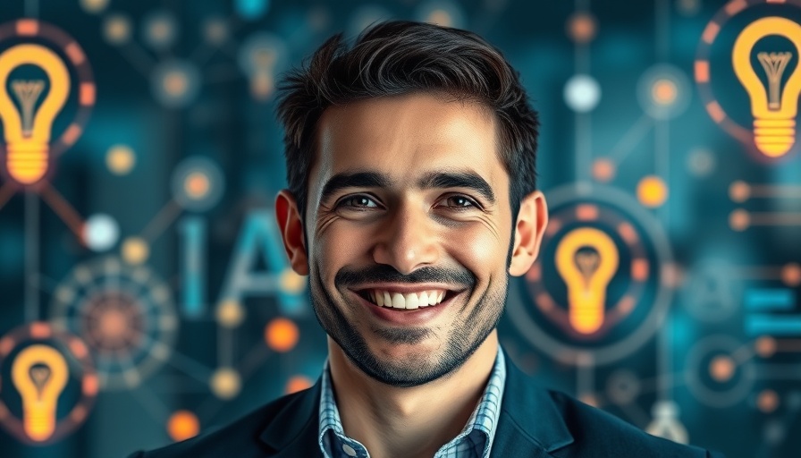 Professional man with AI symbols addressing inefficiencies in mortgage lending.