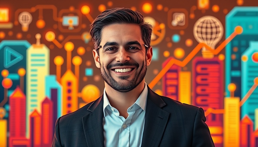 Professional man with an AI-themed illustration representing inefficiencies in mortgage lending.