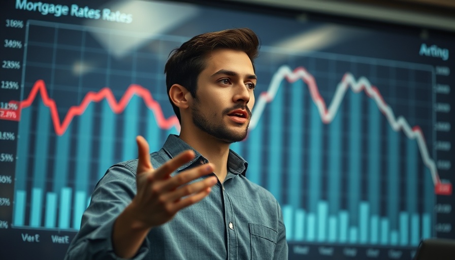 Man discussing lowest mortgage rates of the year with chart.